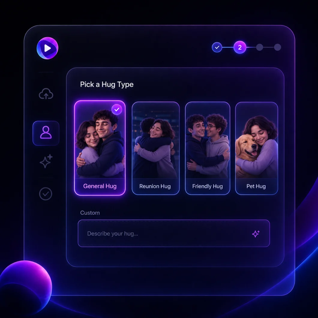 Pick a hug type in the AI hug video generator